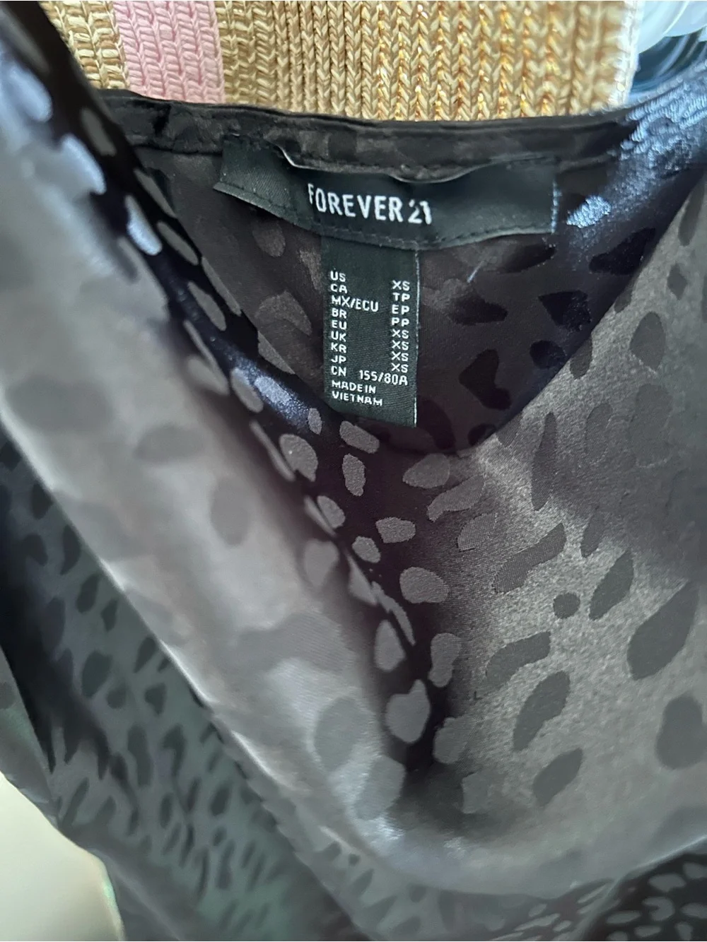 Forever 21 Satin Black Slip Dress with Subtle Leopard Jacquard